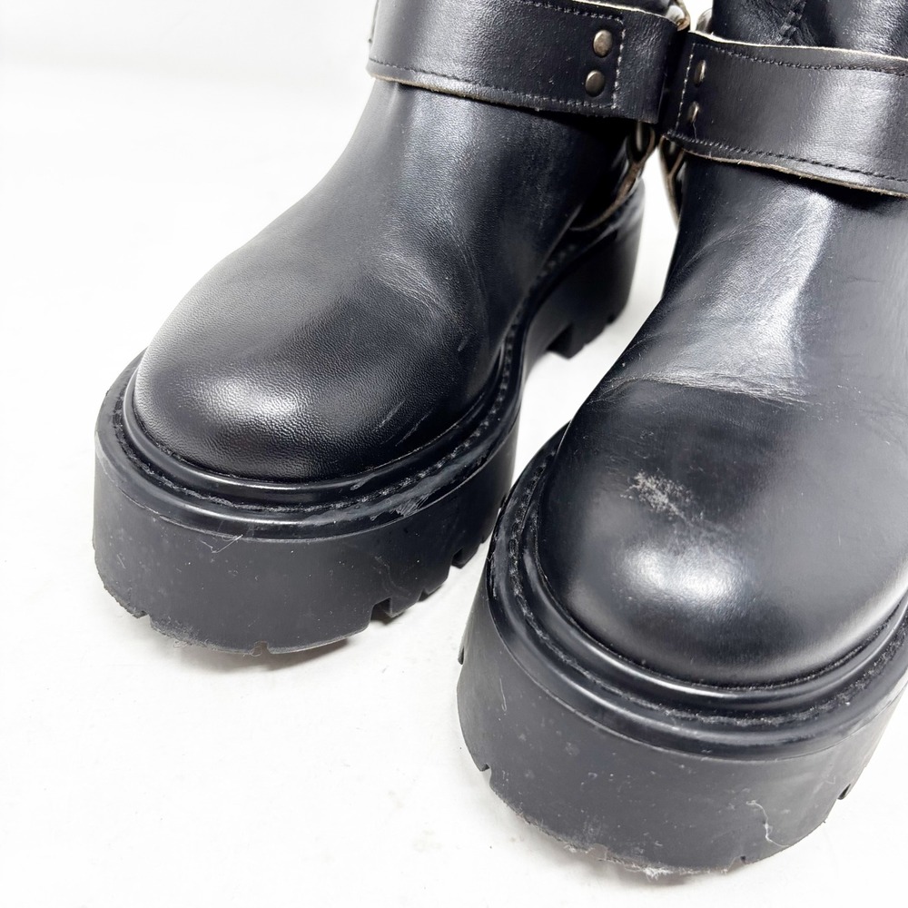Steve Madden Black Leather Moto Harness Platform Lug Sole Boots Womens Size 7M - Picture 2 of 10